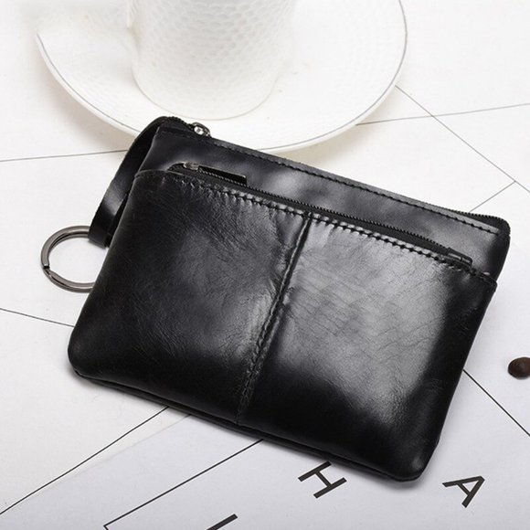 Black Genuine Leather Coin Wallet Pouch Zipper 3 Color Options - Picture 4 of 6